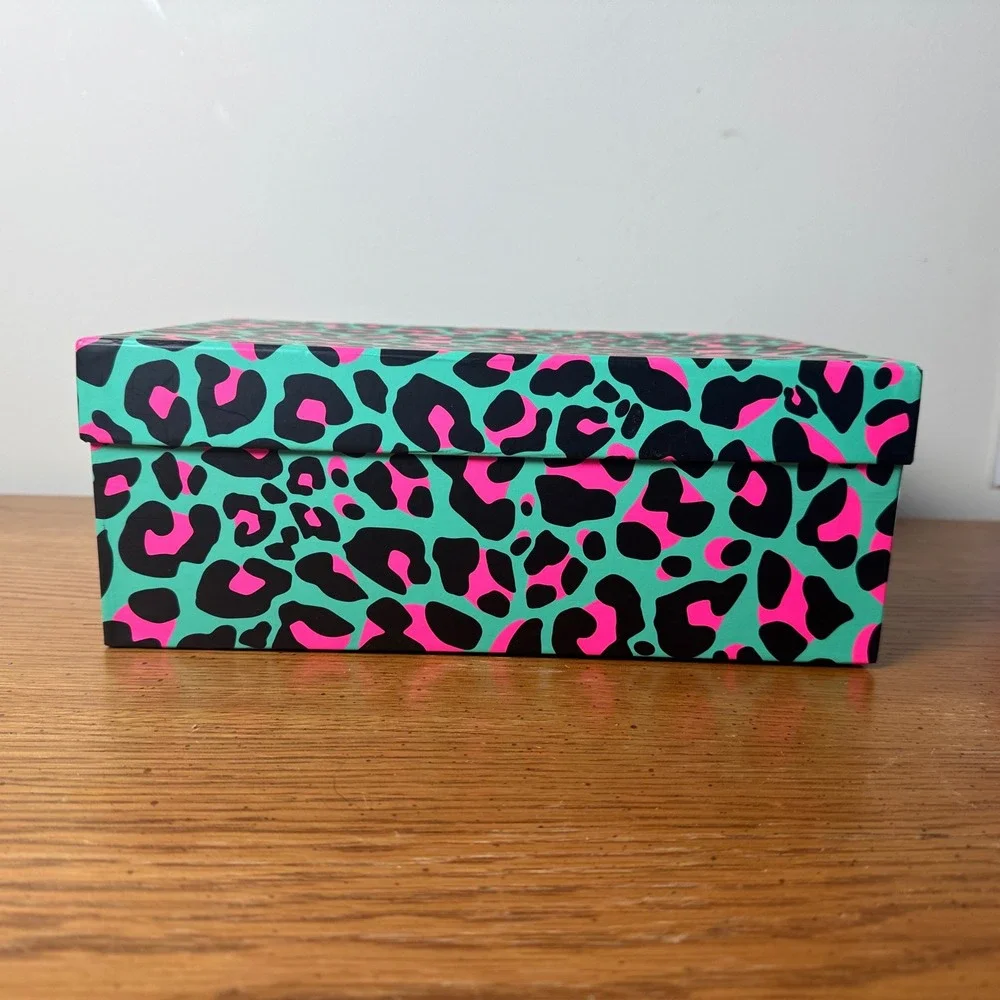 Neon Leopard Print Storage Box Teal Pink Animal Print Y2K Desk Organizer‎ Label